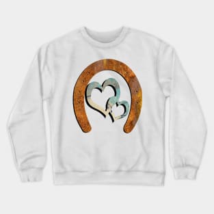 Horse Lover Gifts Shoe & Two Hearts Linked Rustic Distressed Horseshoe Design Crewneck Sweatshirt